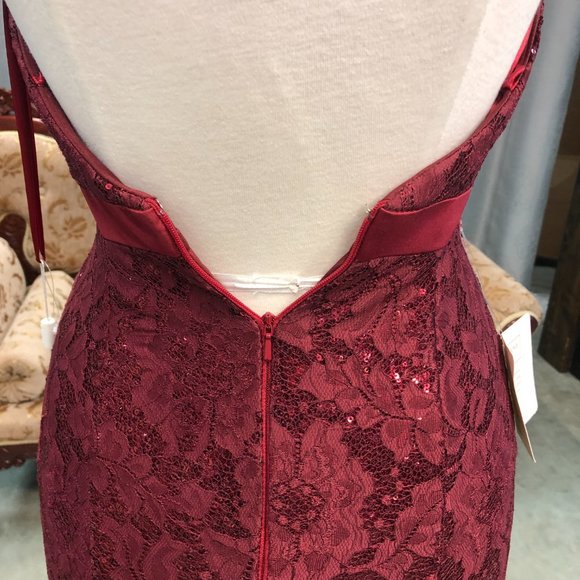Burgundy Halter Sexy Low Back Prom Dress, Size 0 2 4, Mermaid, Sequin & Lace - Picture 6 of 13